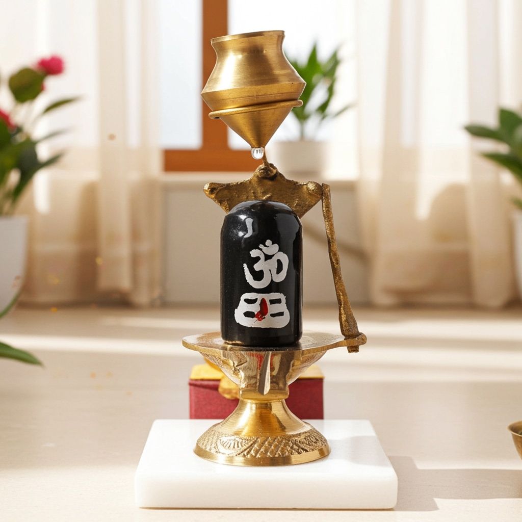 Brass Shivling With Black Stone � Size 2 Mandir Lingam, 4, Height : 4.9 Inch (ZMAS396 C)
