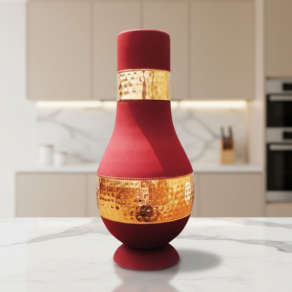 Copper Modern Surahi Silk Red | Decorative Water Pitcher, Height : 9 Inch (BCMAS190 A)