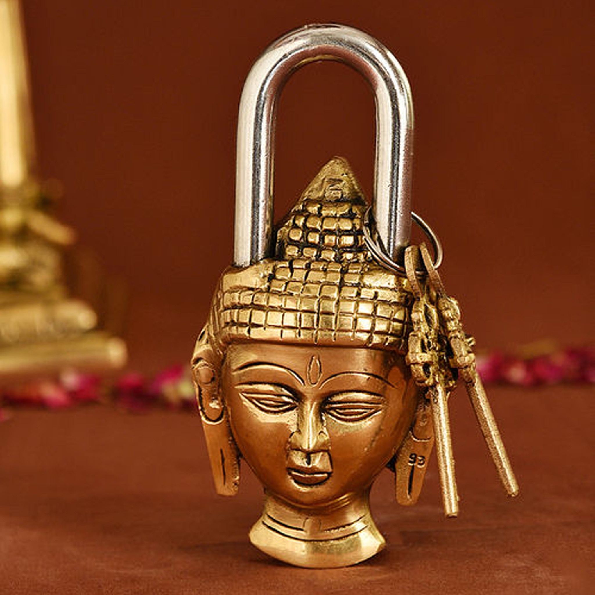Brass Working Buddha Shape Lock - Vintage Functional Showpiece, Height : 7 Inch (BSMAS1486 E)