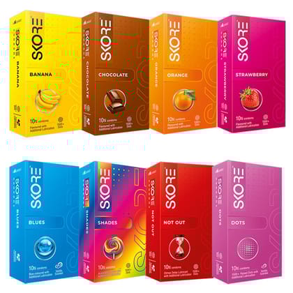 Skore New Adventure Pack Condoms - 10 Pieces, Pack of 8