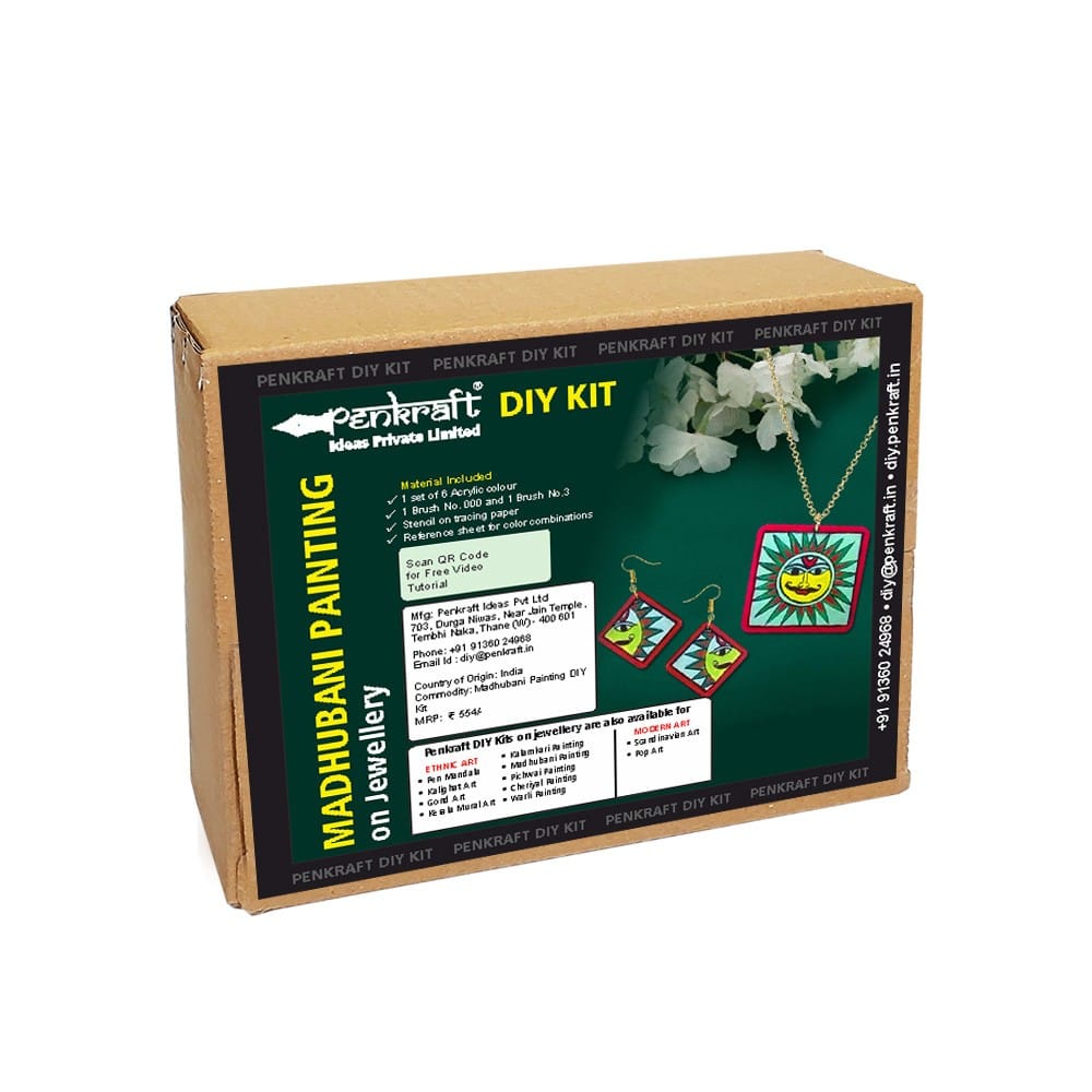 Madhubani Painting on MDF Jewellery DIY Kit by Penkraft