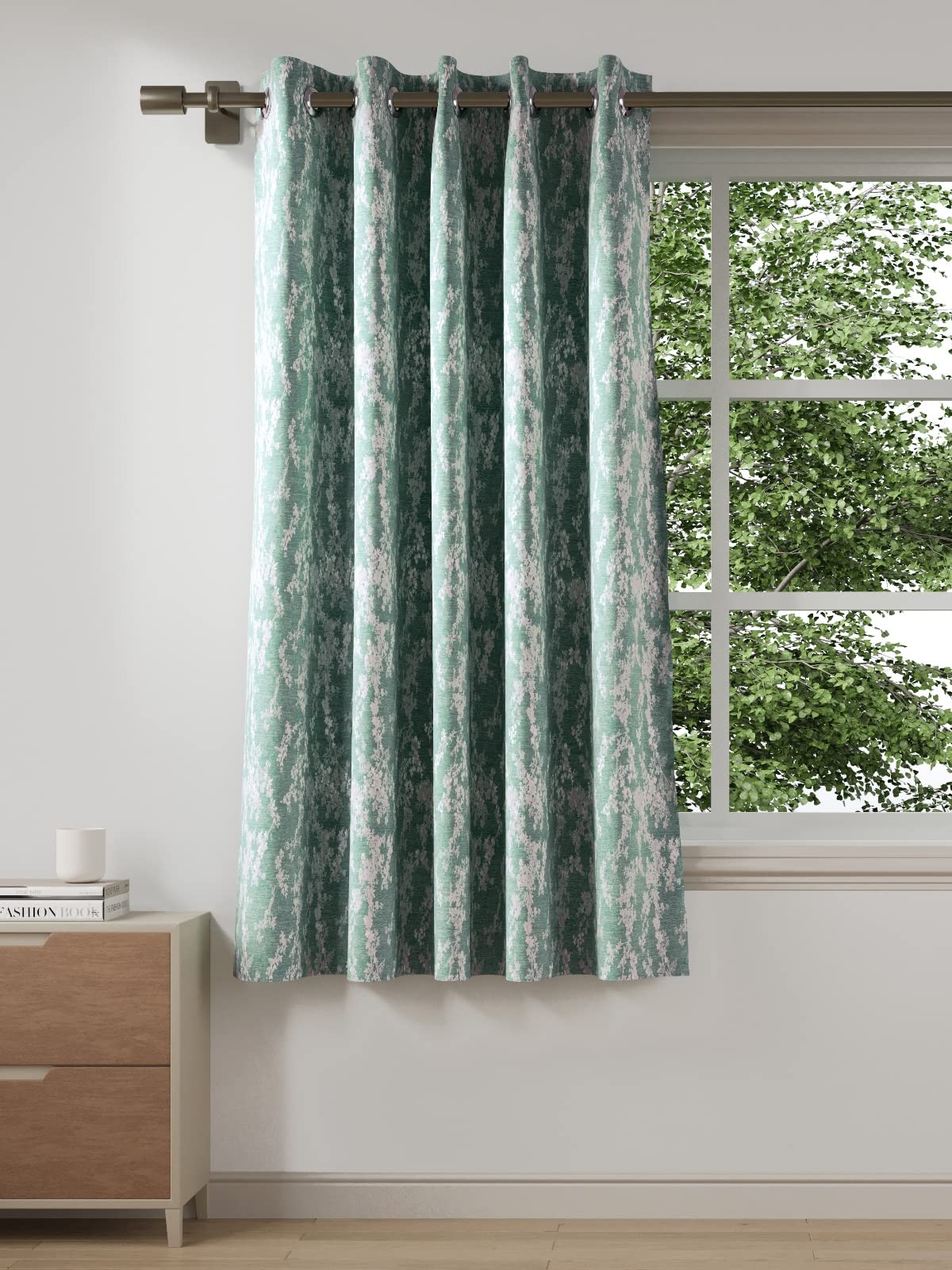 DDECOR - 100% PolyesterLeaves PatternWindow 5 Ft|135 CM X 160 CM| - Turquoise