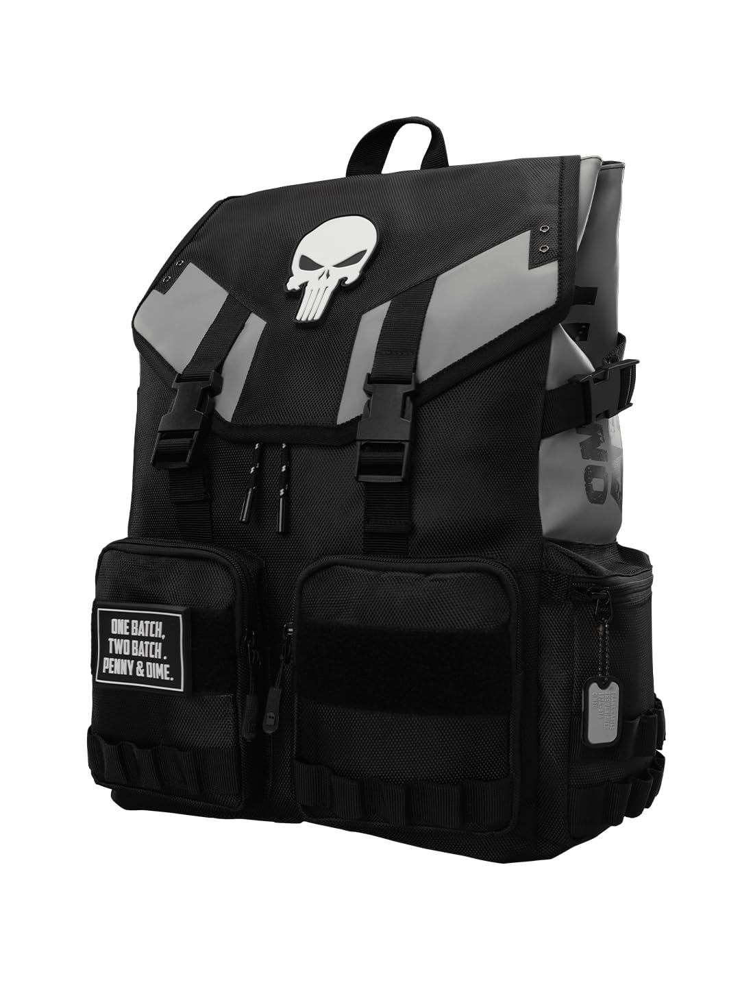 The Souled Store Official Marvel Punisher Tactical Backpack | Premium Polyester 24L Rucksack with 16" Laptop Sleeve, Compression Belts & Detachable Skull Patch for Men & Women