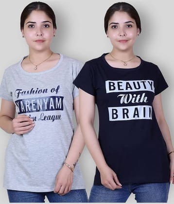 Varenyam Women Cotton Printed Regular Fit Round Neck T-Shirt ( Light Grey )