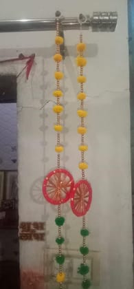 Festive Handcrafted Hanging Pompom 2 Chakri, Garland, Bandarwal, Torans for Diwali, Navratri, and Wedding.