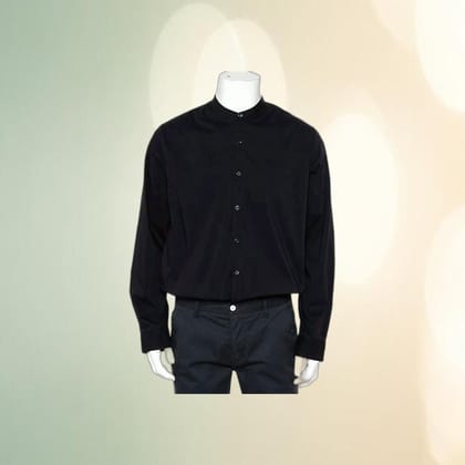 Men's Solid Black Mandarin Collar Cotton Shirt | Minimalist Casual Style | Versatile Everyday Wear