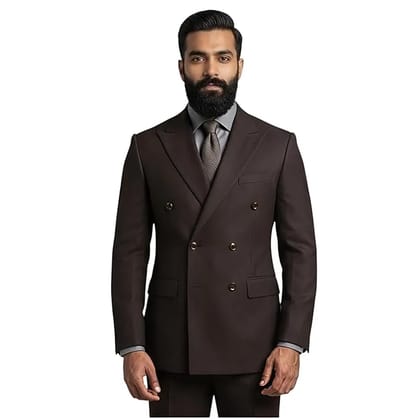 Men's Slim Fit Double-Breasted Blazer, Choclate Brown, Polyester Blend, Notch Lapel, Formal Style, Long Sleeve Men's Slim Fit Double-Breasted Blazer, Choclate Brown, Polyester Blend, Notch Lapel, Formal Style, Long Sleeve