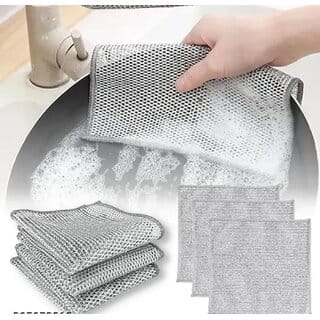 3 Pack Non scratch Dish wash coths for kitchen, Metal wire cleaning cloth,Reusable Mash wire cloth for kitchen