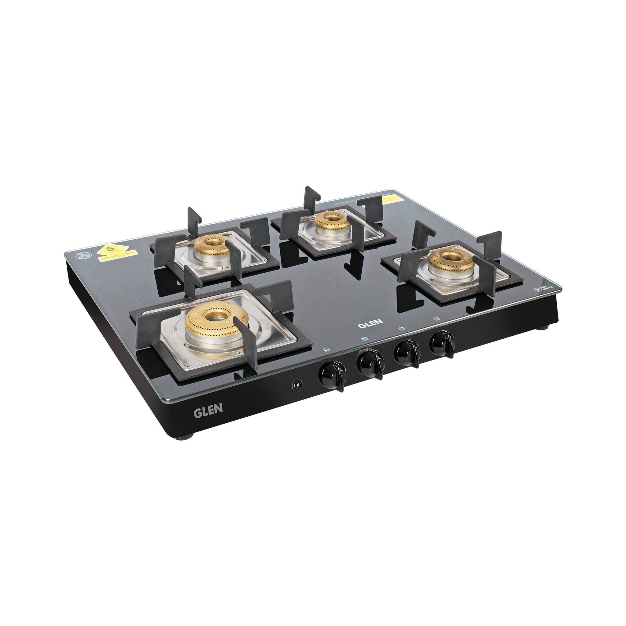 4 Burner Glass Gas Stove 1 High Flame 3 Forged Brass Burner Auto Ignition 70 CM Black (CT1048GTSQBLFBAI)