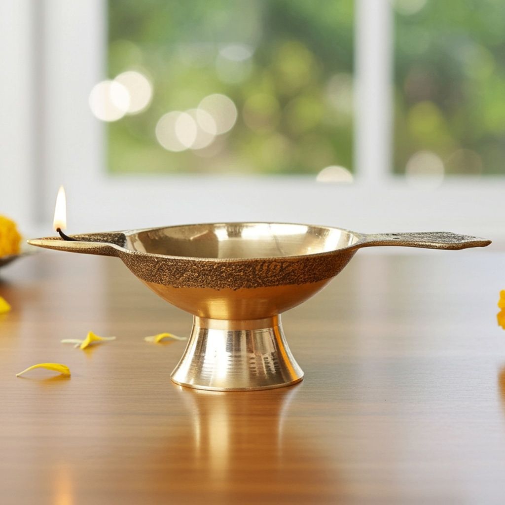 Brass Table Decor Oil Lamp Deepak No. 3  - Traditional Brass Diya for Temple Lighting, Height : 1.4 Inch (FMAS626 D)
