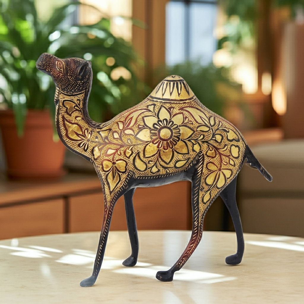 Brass Camel Table Decor Showpiece Statue for Home, Office & Gifting, Height : 9.5 Inch (ANMAS142 B)
