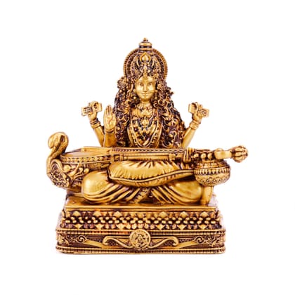 Artarium Auspicious Saraswati Maa Murti Goddess Siddhi MATA Idol Murti Shree Saraswati MATA Statue Decorative Showpiece for Car Dashboard Home Decor Temple Study Room (Lotus Saraswati Ji 4 Inch)