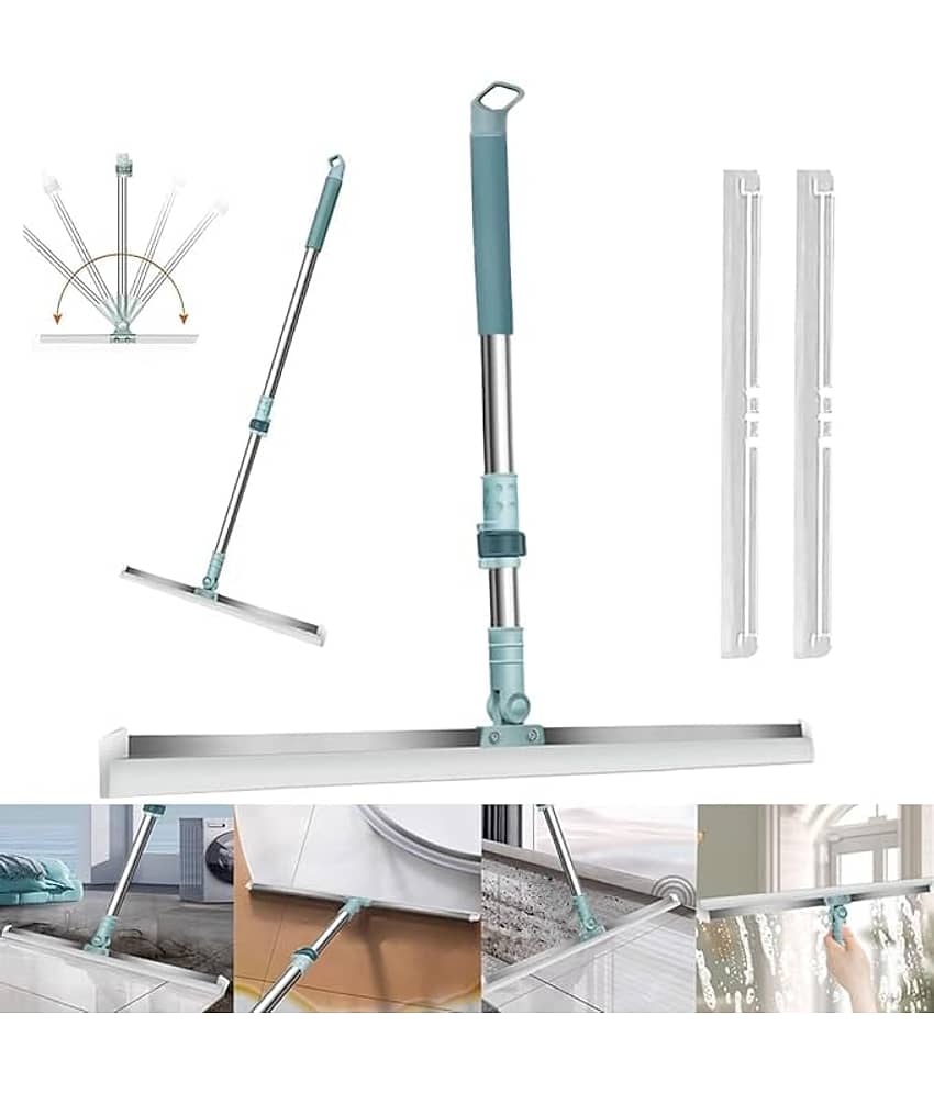 Dust N Shine Wiper Mop for Floor Cleaning Heavy Duty Magic Broom Sweeper Silicon Floor Wiper with Stainless Steel Extendable Handle