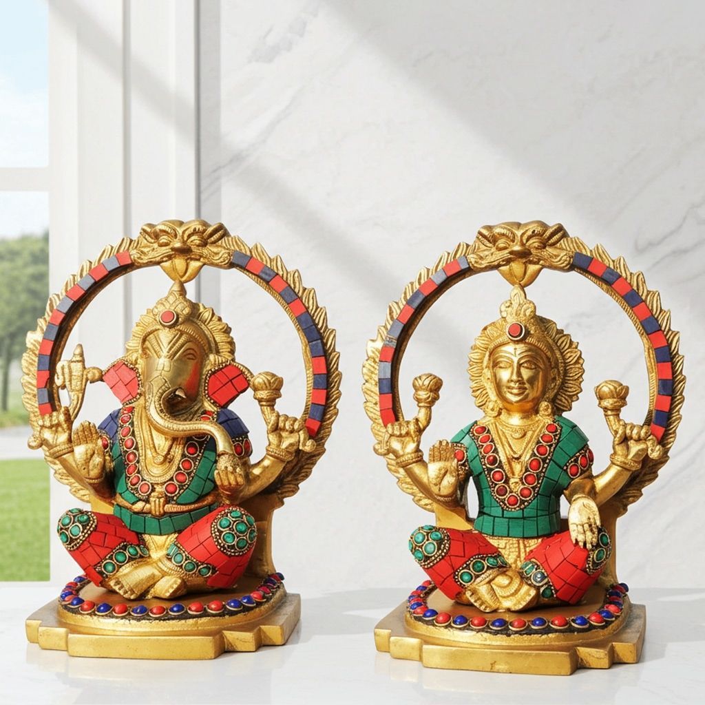 Brass Laxmi Ganesh Pair Murti | Hindu Religious Idol for Home Mandir, Height : 8 Inch (BSMAS1005)