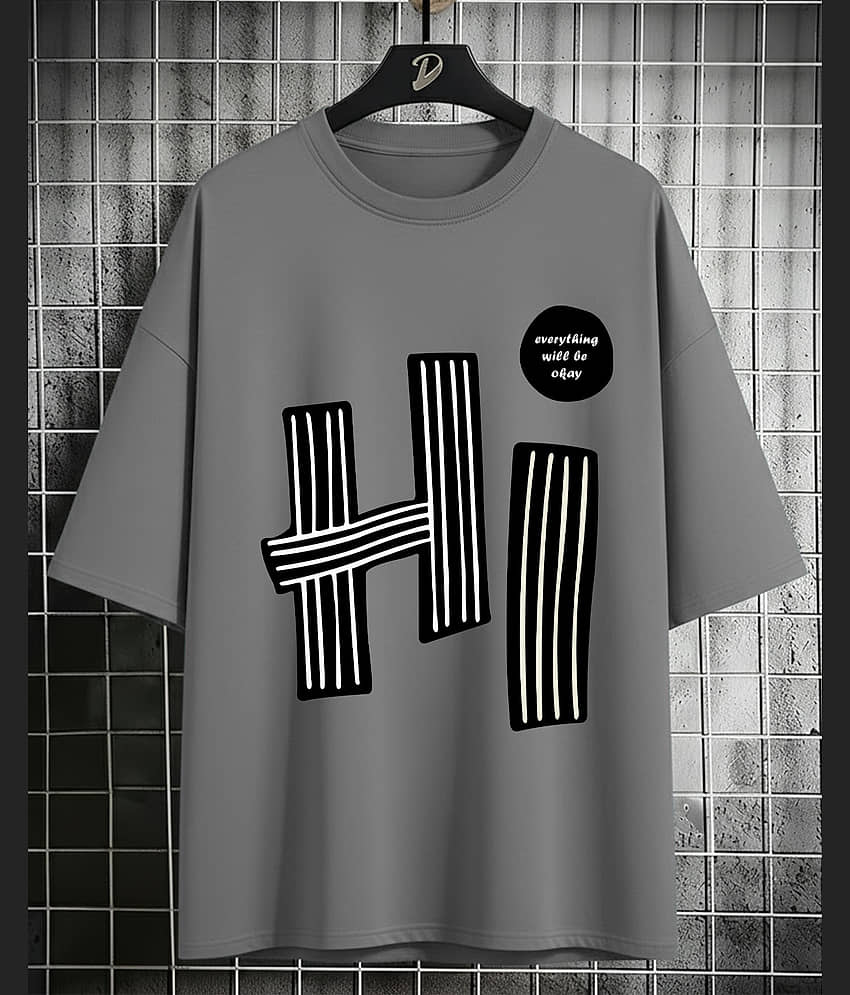 AUSK Men Cotton Blend Oversized Fit Printed T-Shirt ( Grey )
