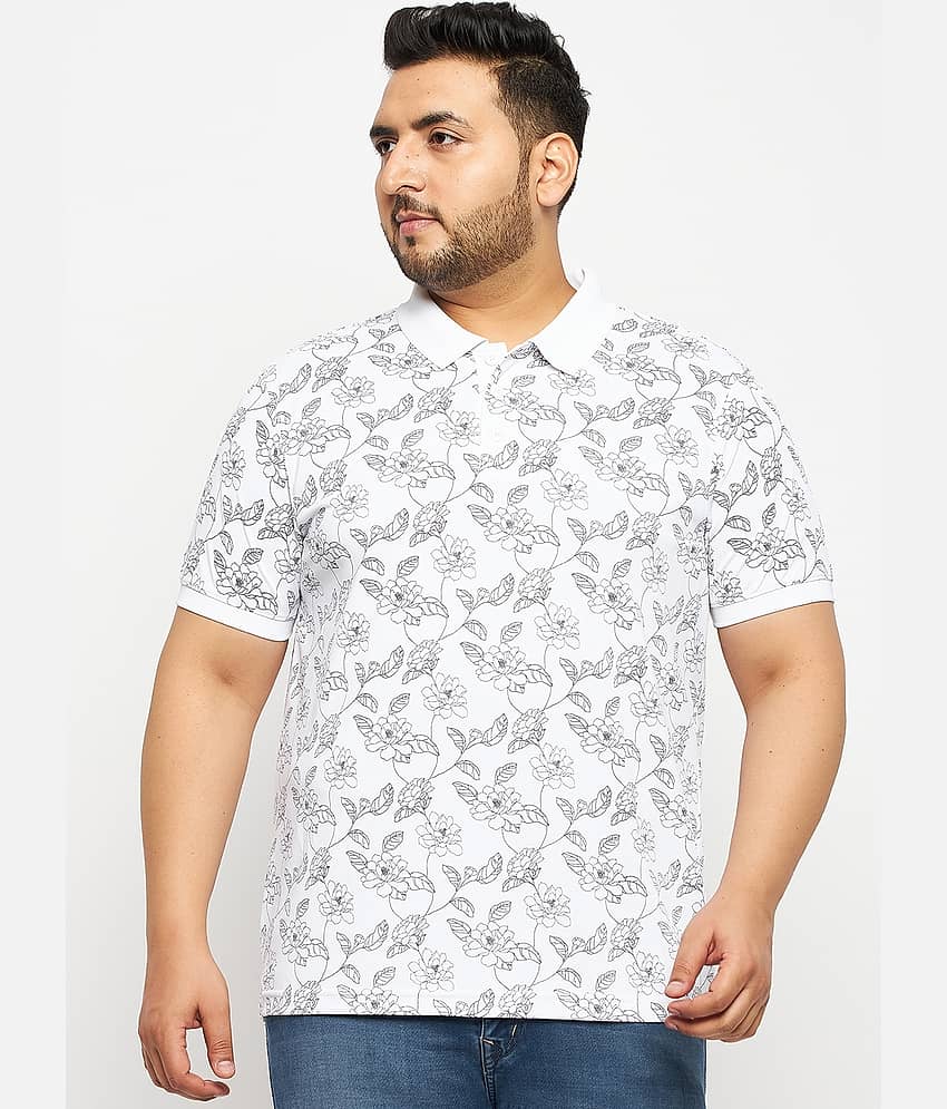 Auxamis Pack of 1 Cotton Blend Regular Fit Printed Half Sleeves Men's Polo T Shirt ( White )
