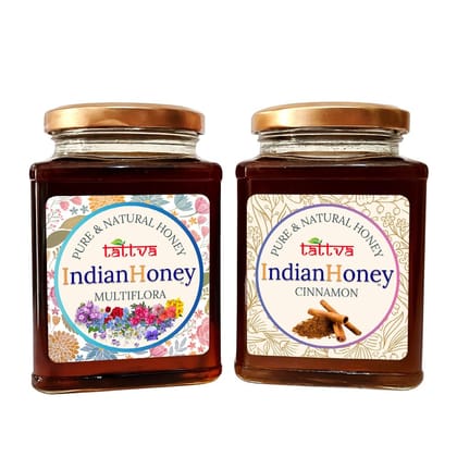 IndianHoney Himalayan Multiflora & Cinnamon Honey Combo (Pack of 2) | Pure & Natural | 1kg (500g Each) | Unprocessed & Unfiltered Natural Sweetener