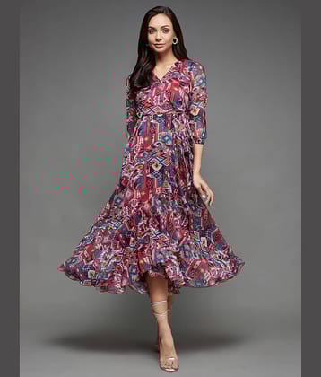 Miss Chase Women Chiffon Printed Fit & Flare Dress ( Multi Color )