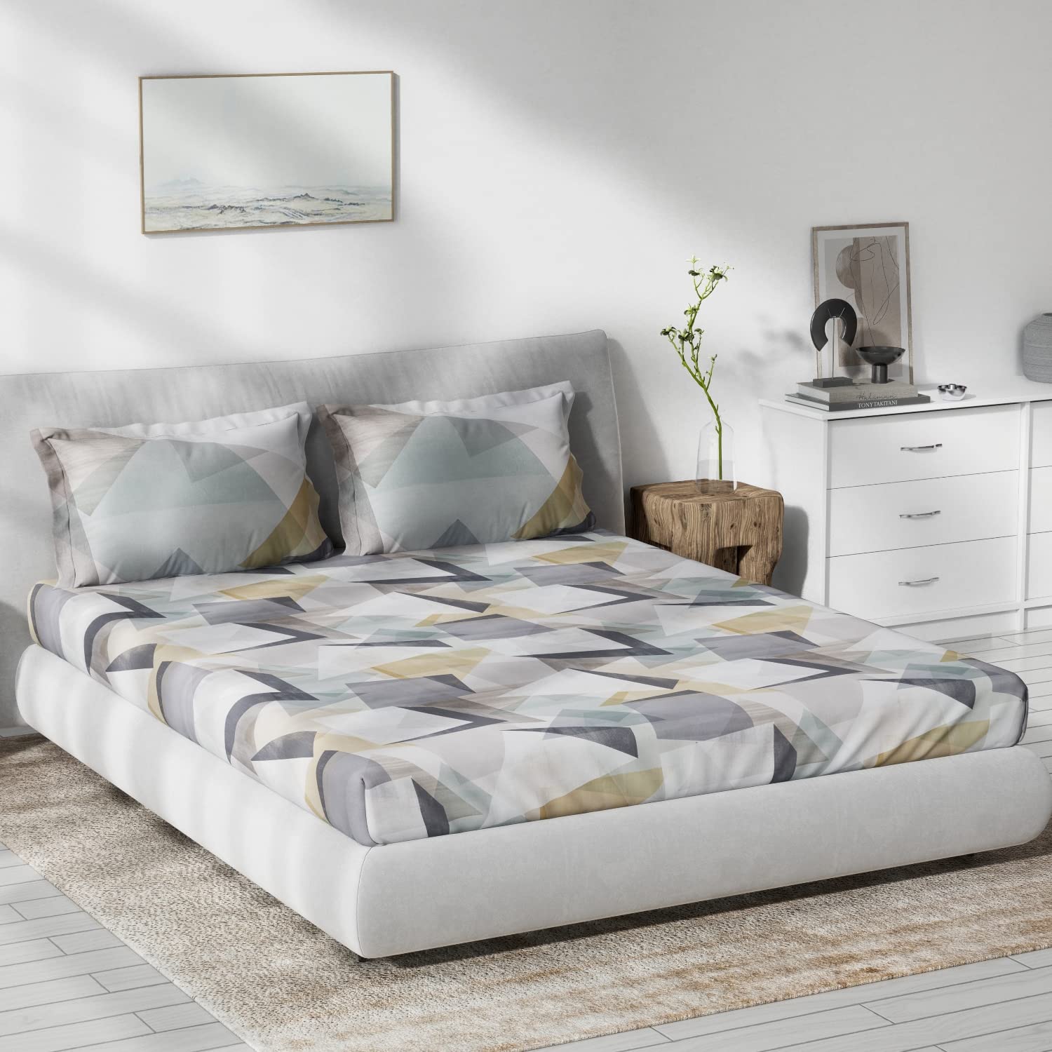 DDECOR - Primary Collection 100% Cotton Abstract Pattern 136TC King Bedsheet |229 CM X 274 CM| Blue