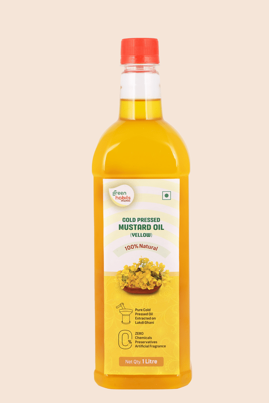 Green Habits Cold Pressed Yellow Mustard Oil (1 Litre) | Wood-Pressed Lakdi Ghani | Pure & Natural Cooking Oil