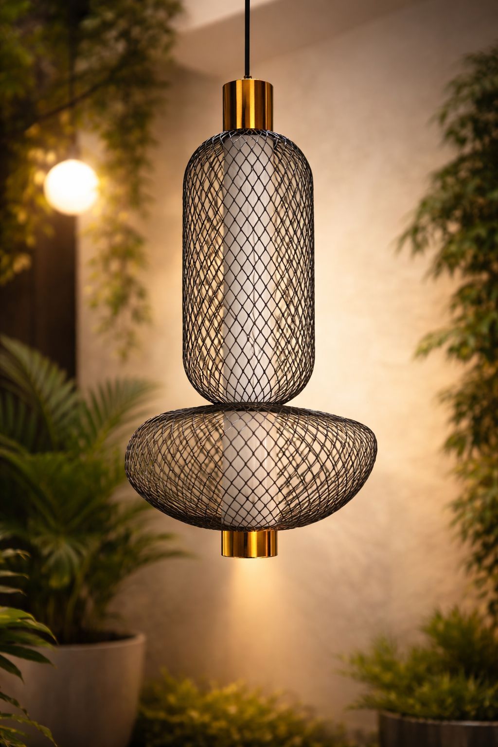 SPARKWORLD Modern Hanging Pendant Light | Designer Mesh Ceiling Lamp with Gold Finish | Decorative Light for Living Room, Dining, Restaurant & Café