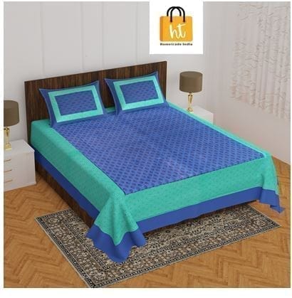 3001-Hometrade India-Standard King Size (90*108 Inches) Double Bedsheet With 2 Pillow Cover-RJ-14-Jaipur lining-3158