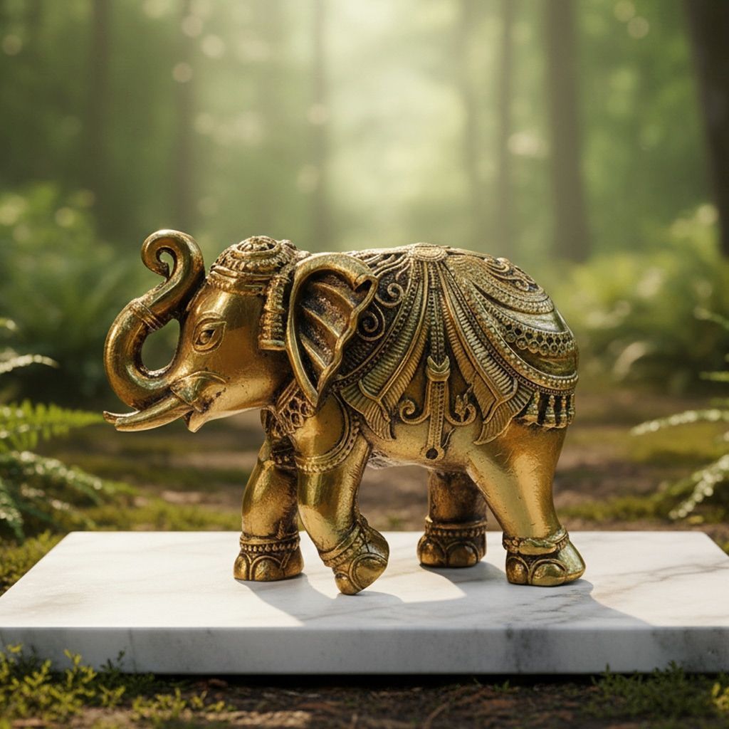 Brass Elephant God Idol Decorative Statue for Home Temple & Office, Height : 3 Inch (BSMAS1707 F)
