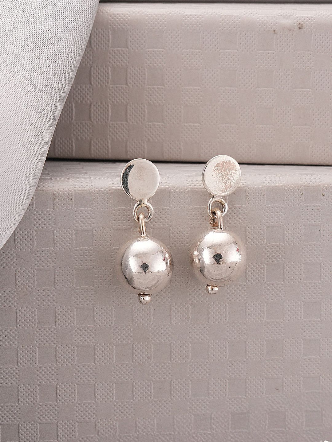 925 Sterling Silver Spherical Ball Drop Minimal Dangler Earrings