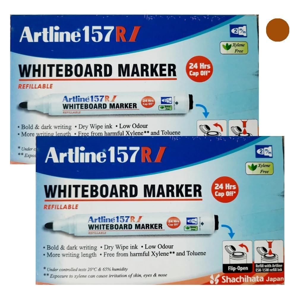 Artline 157RI Whiteboard Marker Pack of 10 X 2 Packs (Brown Colours) | Quick Drying, Dry Wipe Ink, Low Odor