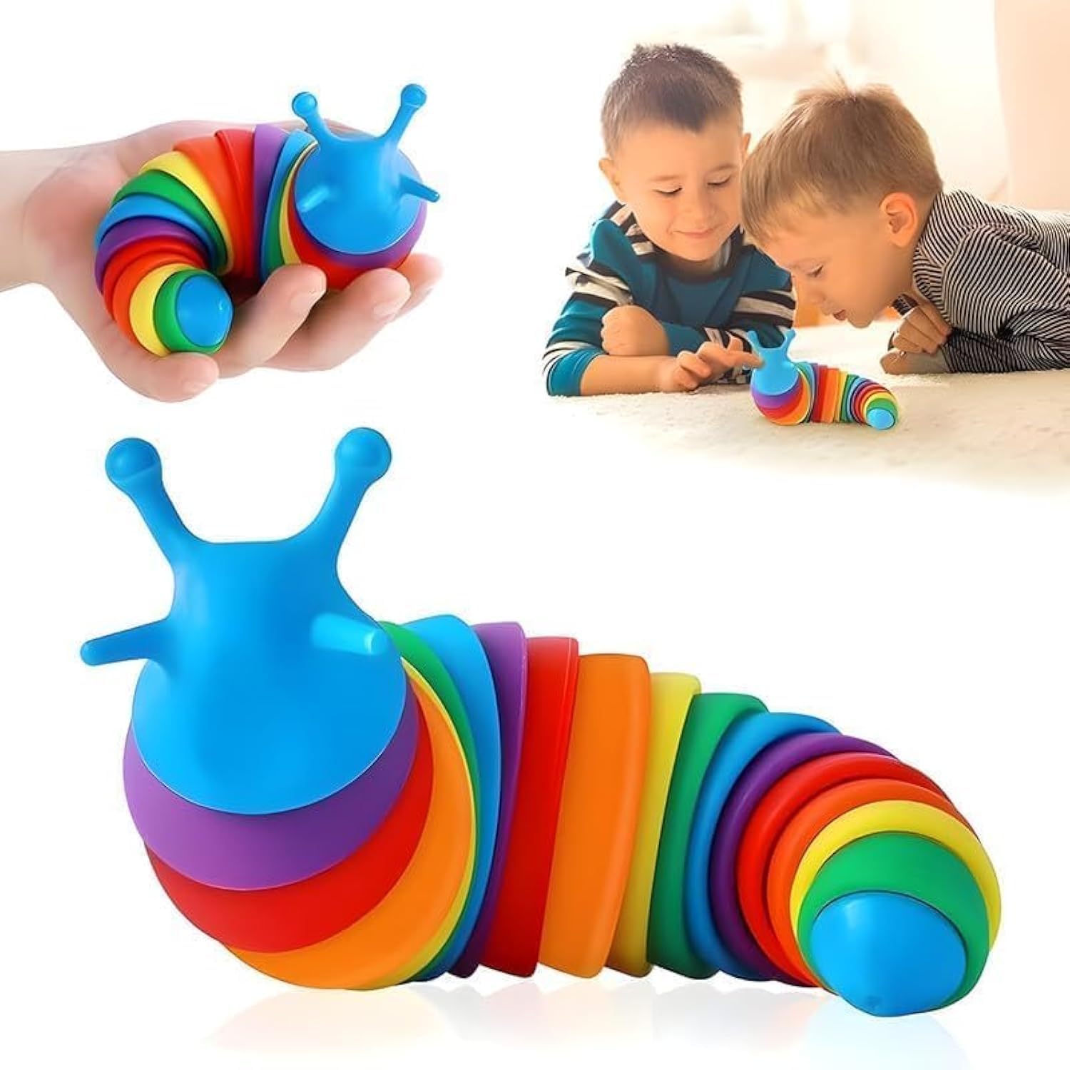 Kids Toy, Small Slug Fidget Toys, Baby Toys, Sensory Toys for Kids, Clicky Sound Making Toy, Flexible Stretchable Joints Toy for Anxiety, Autism...