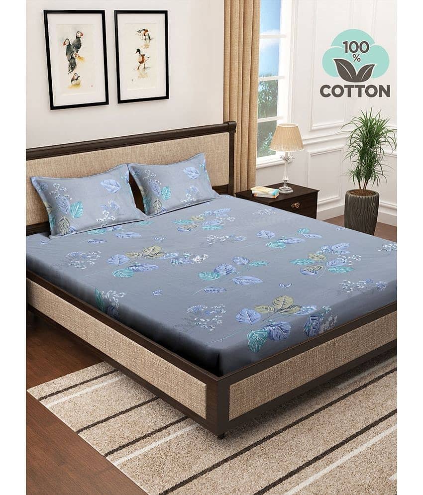 Klotthe Cotton 1 Double King Bedsheet with 2 Pillow Covers ( Multicolor )