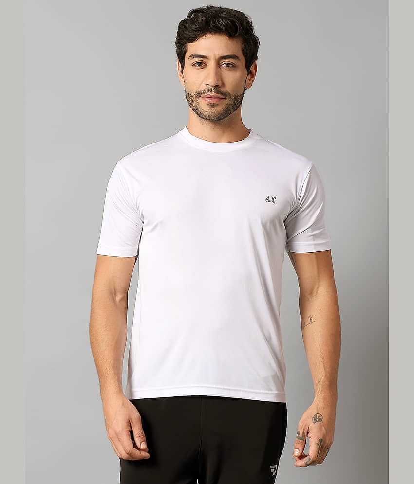 Auxamis Polyester Regular Fit Solid Half Sleeves Men's Round T-Shirt - White ( Pack of 1 )