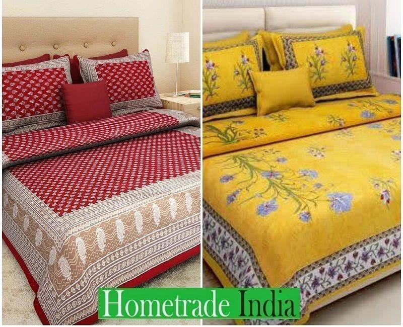 3001-Hometrade India-Standard King Size (90*108 Inches)-Pure Cotton Jaipuri Double Bedsheet With Matching Pillow Cover