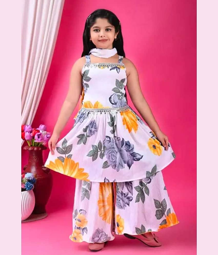 SM glob Girls Cotton Blend Kurti with Sharara ( Pack of 1 , Yellow )