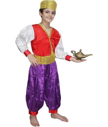 Kaku Fancy Dresses Fairy Tales Aladdin Costume -White & Red, 7-8 Years, For Boys