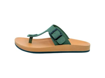 VKC Deon DG9633 Green Men's Semi Covering Synthetic Leather Sandal  - UK 8
