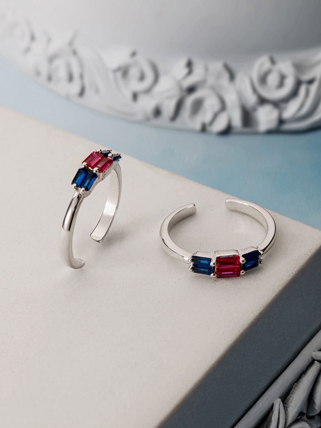 925 Sterling Silver CZ  Studded Colorful  Toe Rings
