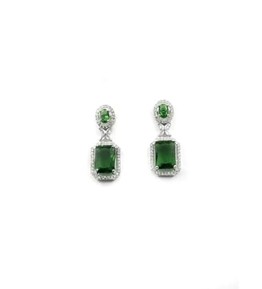 Generic Women's Brass Silver Plated Drop Earrings (Green)-PID66247 Generic Women's Brass Silver Plated Drop Earrings (Green)-PID66247