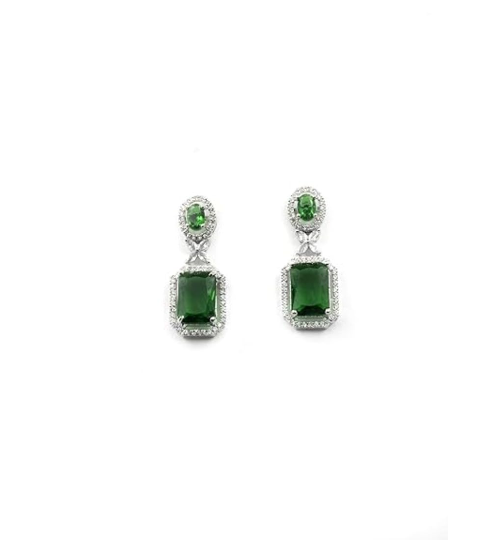 Generic Women's Brass Silver Plated Drop Earrings (Green)-PID66247