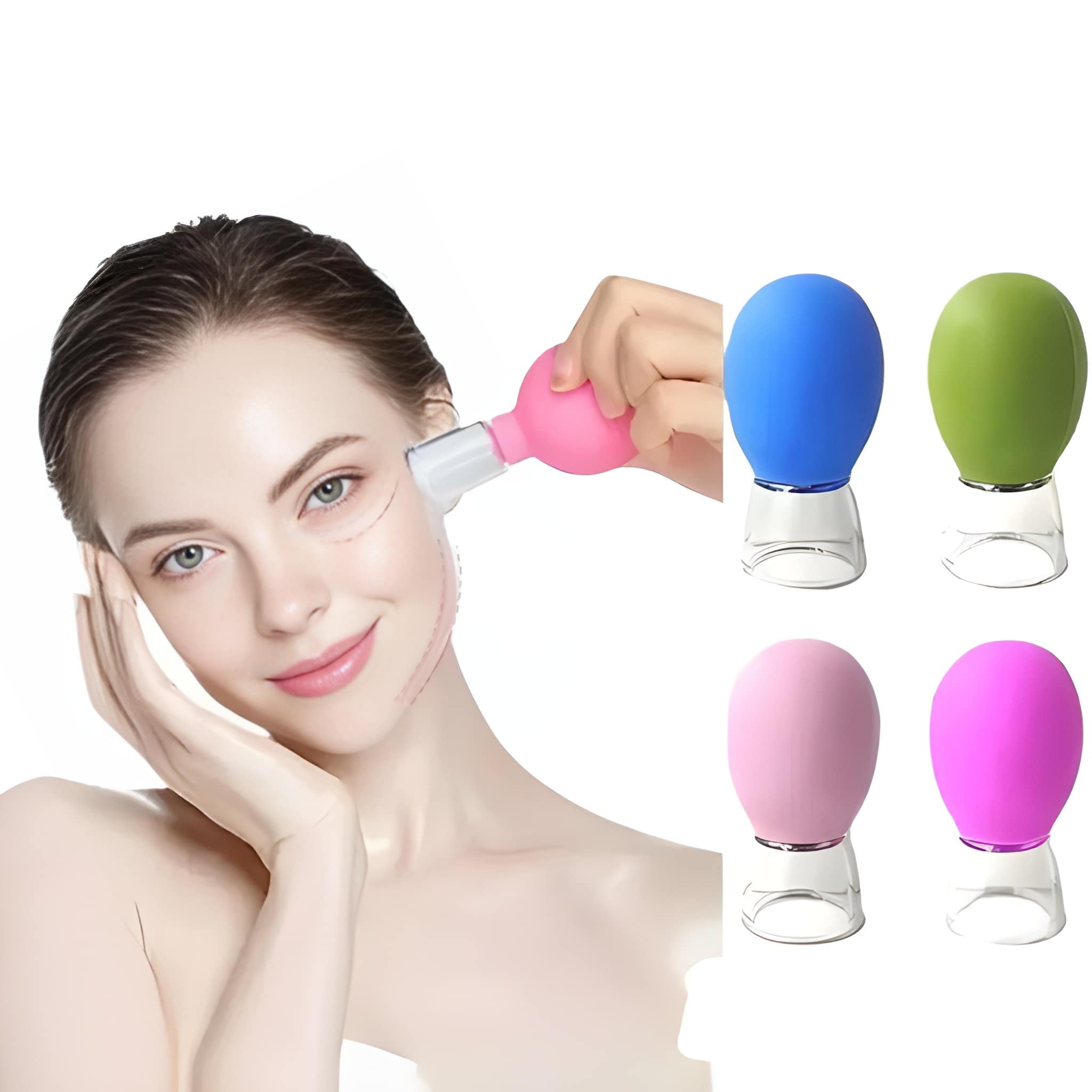 Facial Cupping Set 4 PCS | Silicone Vacuum Suction Cups | Anti-Cellulite, Anti-Wrinkle & Instantly Ageless Skin Therapy for Eyes, Face & Body (Original Quality)