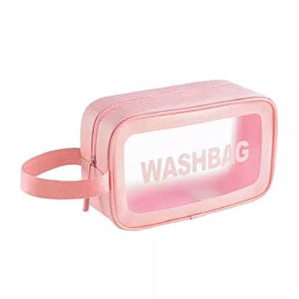 Salepush Leather Cosmetic Wash Bag Makeup Pouch Travel Transparent Toiletry Zipper Wash Bag With Handle Household Grooming Kit Portable Organizer Pouch For Women - Men. (Small Pink Wash Bag) Salepush Leather Cosmetic Wash Bag Makeup Pouch Travel Transpar