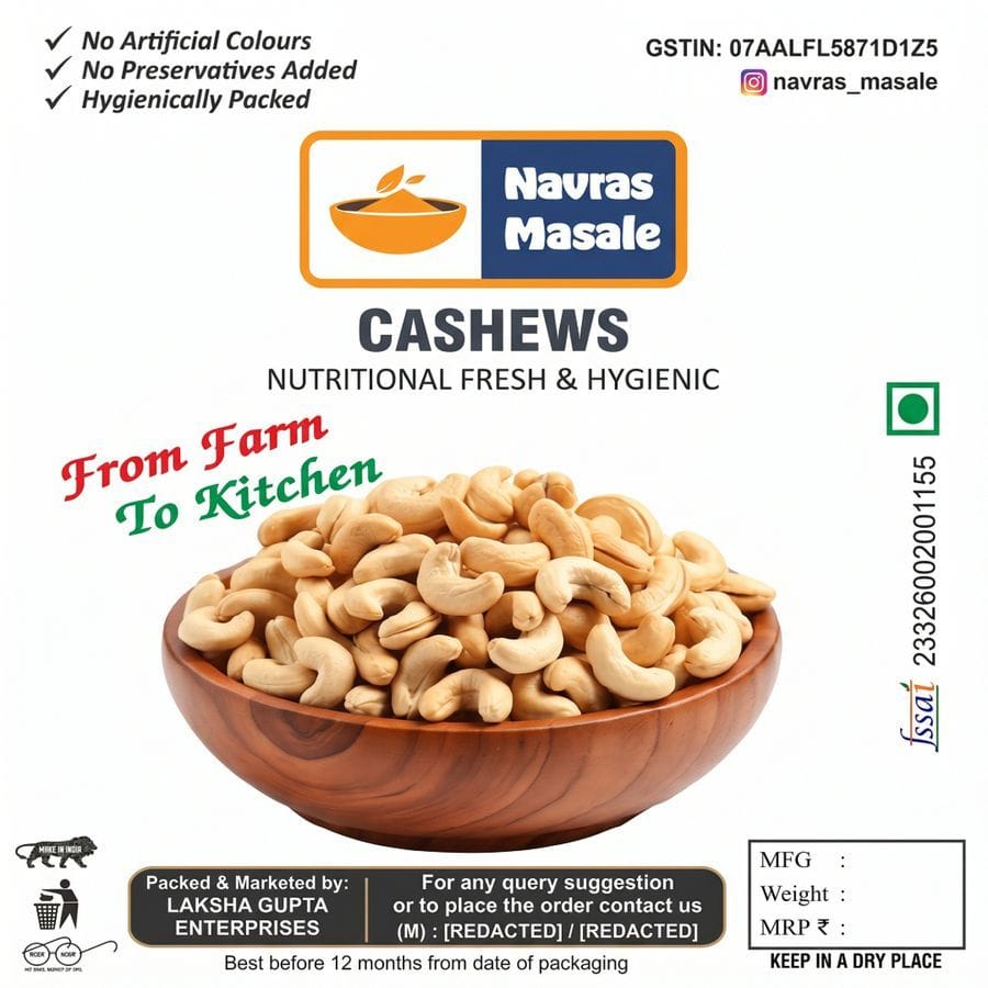 Navras Masale Cashews - 200 gm - One pack of cashew nuts