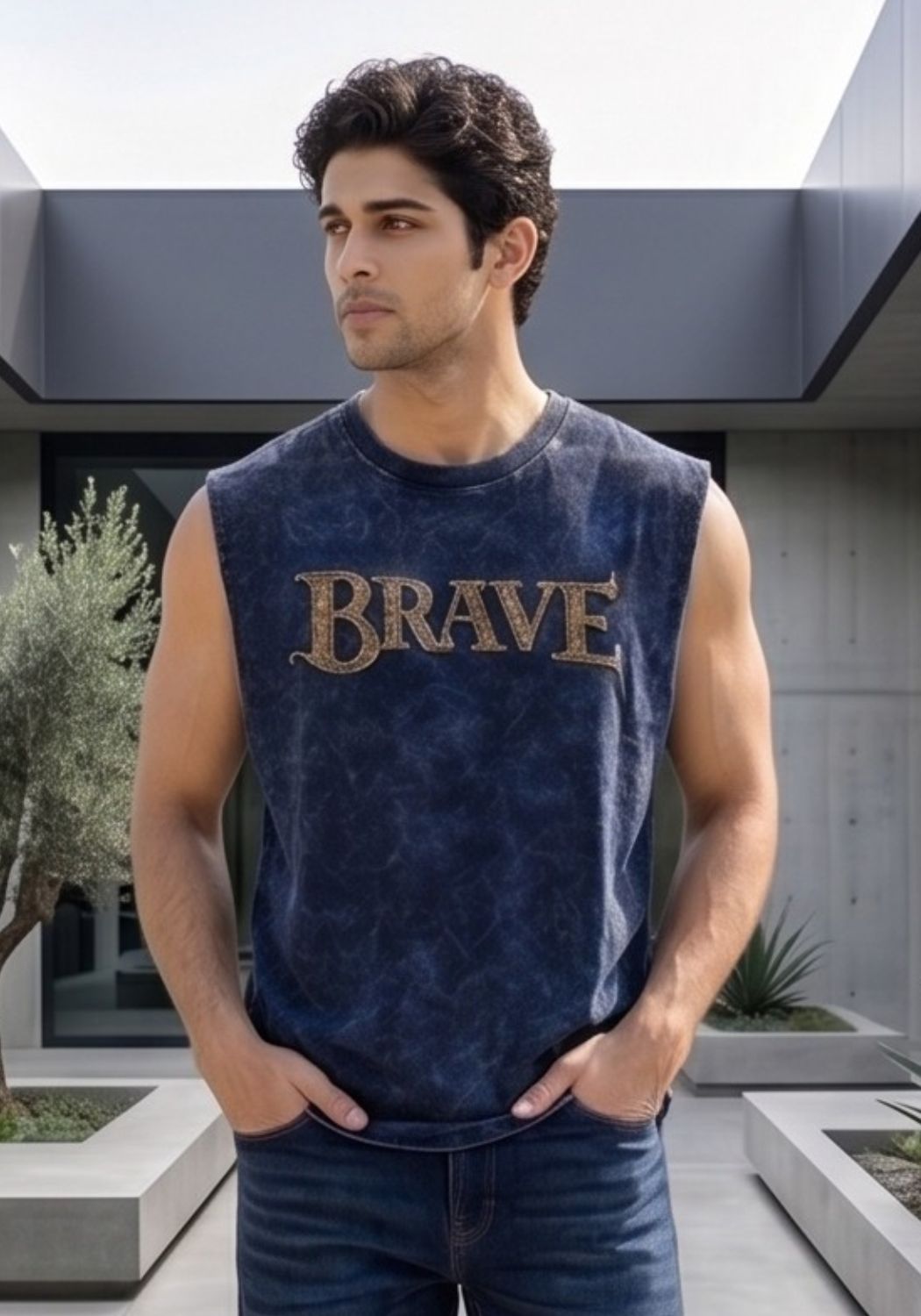 Hue Nox Men's Navy Brave Graphic Oversized Vest Tank