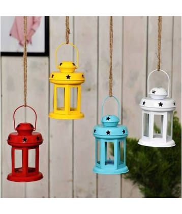 Being Nawab Multicolour Table Top and Hanging Iron Tea Light Holder - Pack of 4