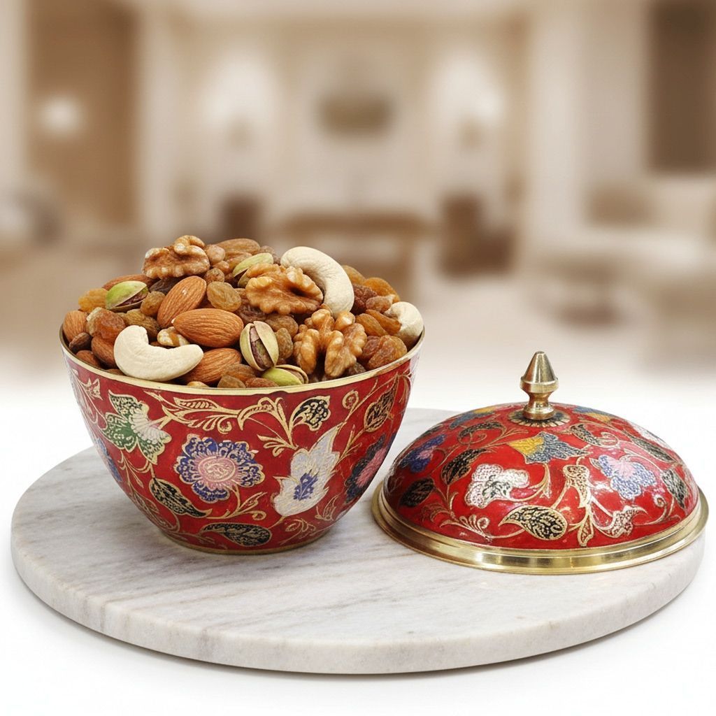 Brass Powder Pot | Traditional Brass Storage Container, Height : 6.5 Inch (ZMAS377 G)