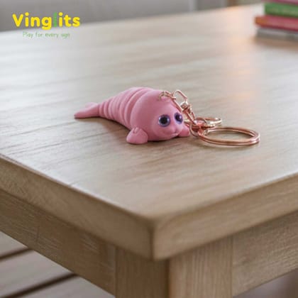 Vinglits Aqua Squad 3D Printed Keychains – Articulated Animal Toys, Pocket-Friendly Keyrings, Stress Relief Desk Toys for Kids & Adults, Collectible Accessories (Seal - Wobble)