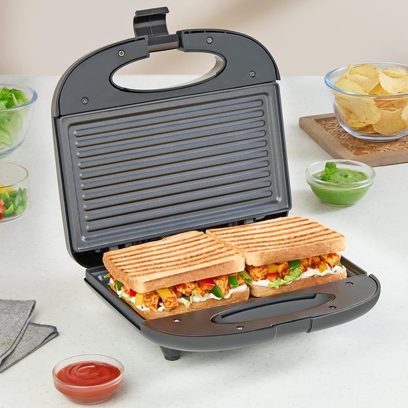 Borosil Klassy Grill 800 Watt Sandwich Maker, 2 Slice Automatic Grill Sandwich Maker, Non-stick Grill plates opens 105
