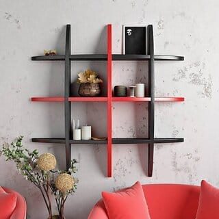 Onlinecrafts Wooden Wall Shelf Wooden Wall Shelf (Number Of Shelves - 12, Black, Red)