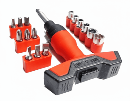 T-Handle Ratchet Screwdriver & Socket Bit Set - Multi-Tool Set for Home & Repair