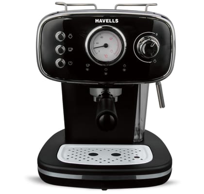 Havells Corretto Coffee Maker, Espresso/Cappuccino Machine with 15bar Pressure Pump | Thermometer Display | Frothing Function | Detachable Drip Trip | Filter Holder | Twin Brewing Havells Corretto Coffee Maker, Espresso/Cappuccino Machine with 15bar Pres